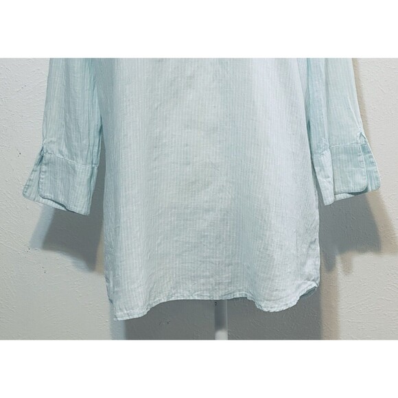 Vineyard Vines Size L Lucaya Tunic 100% Linen Striped Mint Green Timeless Staple - Picture 5 of 13